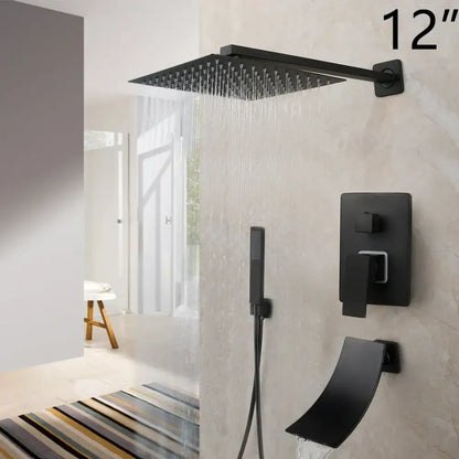DecorBites matte black 12 inch led rainfall showerhead with a sleek modern design for stylish bathroom use