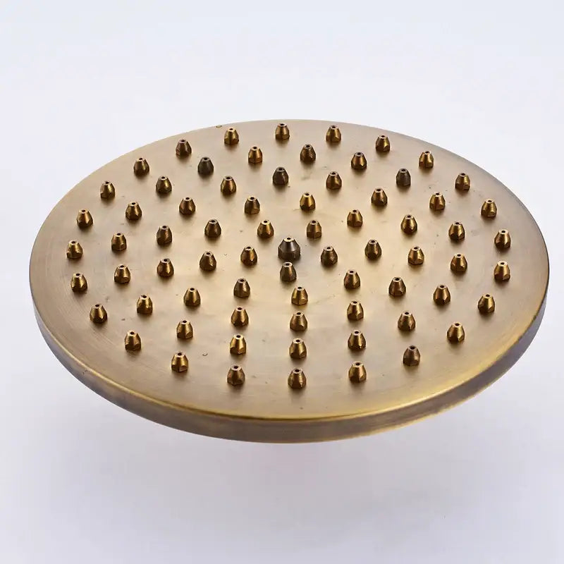 Brass-colored round decorbites 8 inch antique brass rainfall shower faucet head with multiple nozzles for refreshing showers