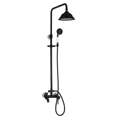 DecorBites 8 inch black matte rain shower head set with handheld spray nozzle and mixer faucet for bathroom use