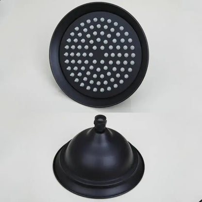 Black matte rain shower head with circular nozzles and matching dome cover from decorbites 8 inch set
