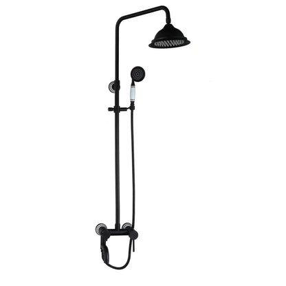 DecorBites 8 black rain shower head set with matte finish chrome handles includes overhead rain shower and hand spray