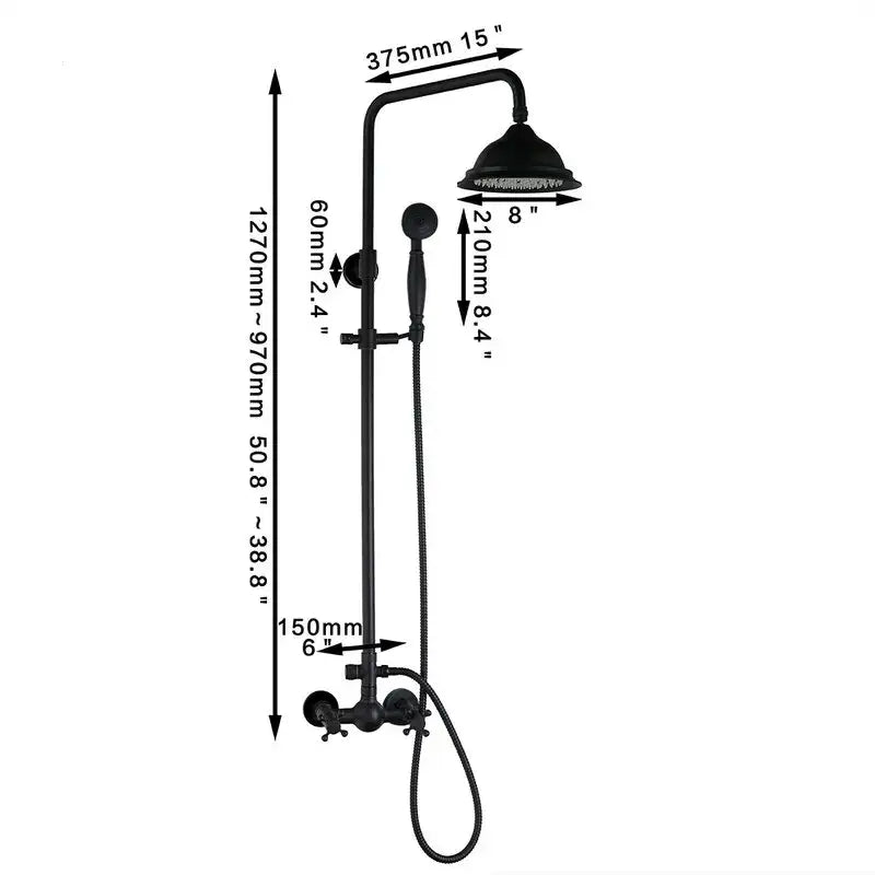 Decorbites™ 8 inch black matte rain shower head set with handheld spray nozzle and mixer faucet for bathroom use