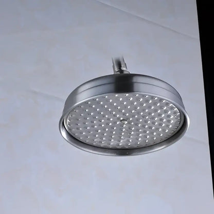 Decorbites™ 8 inch brass shower head with stainless steel round textured perforated surface for rainfall use