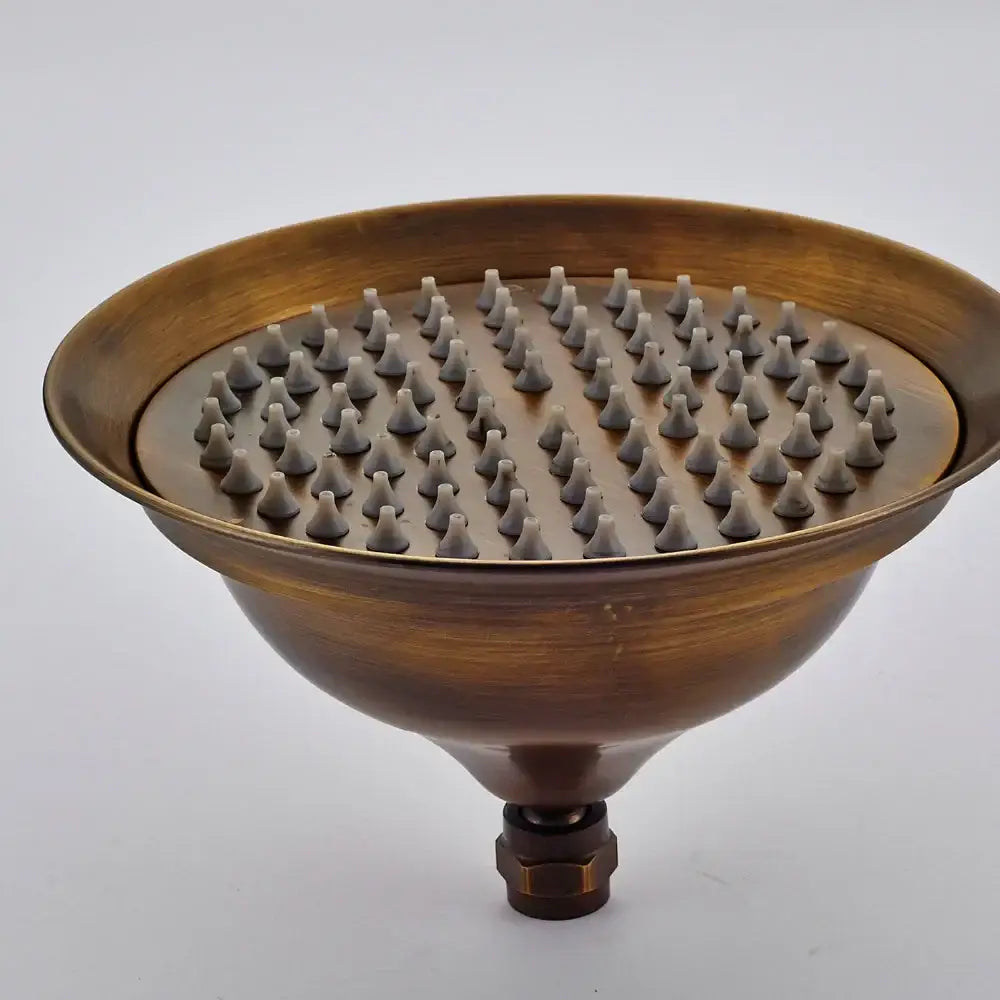 DecorBites 8 inch brass shower head with antique finish and gray cone nozzles for rainfall bathroom replacement