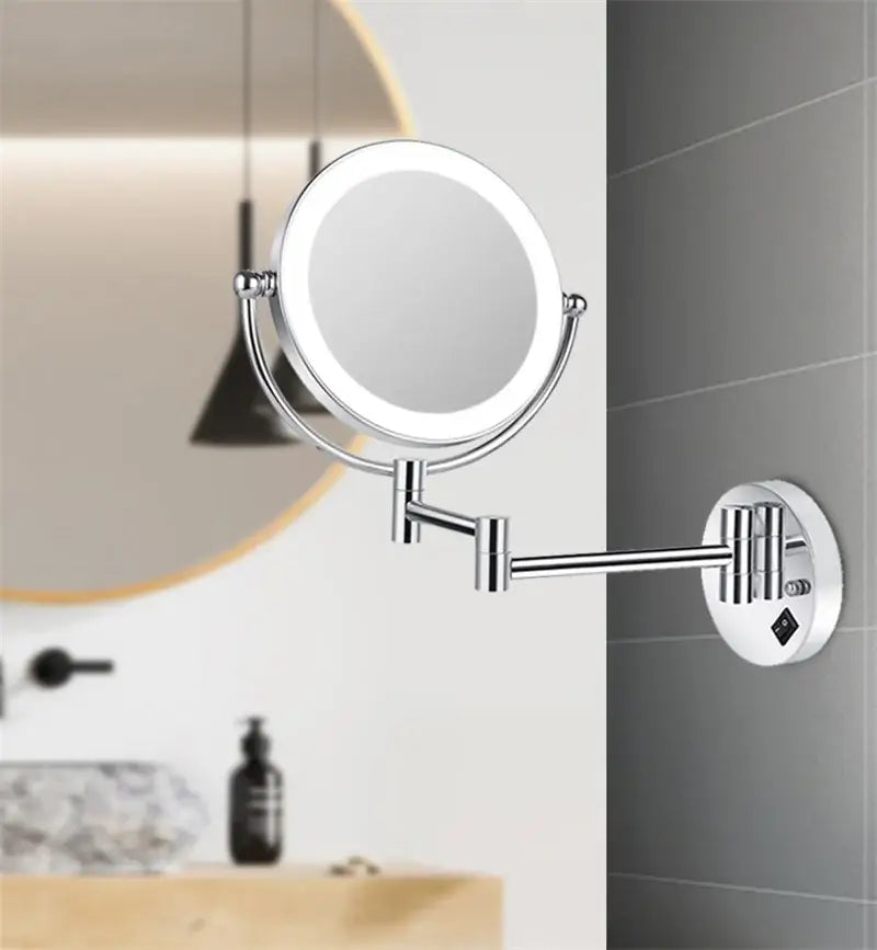 Decorbites 8 inch brass led folding makeup mirror with chrome finish circular frame and integrated led lighting