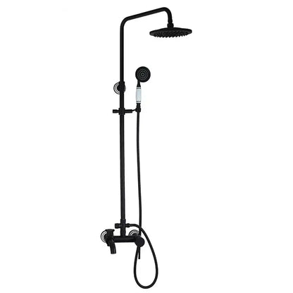 Decorbites™ 8 inch matte black shower faucet set with rainhead and handheld spray featuring white ceramic accents