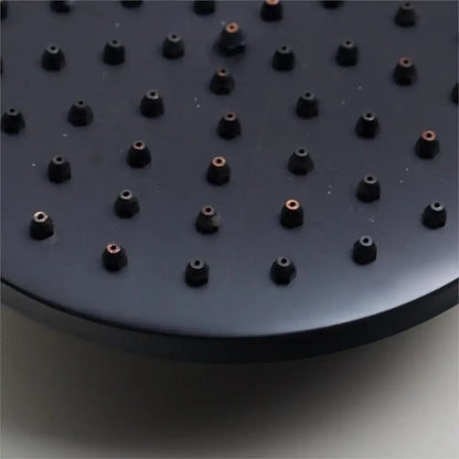 Decorbites 8 inch matte black wall mounted shower faucet set with black matte showerhead featuring hexagonal nozzles