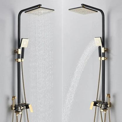 Black and gold two-tiered DecorBites™ shower set with 8 inch rainfall shower and bidet function wall mounted mixer tap
