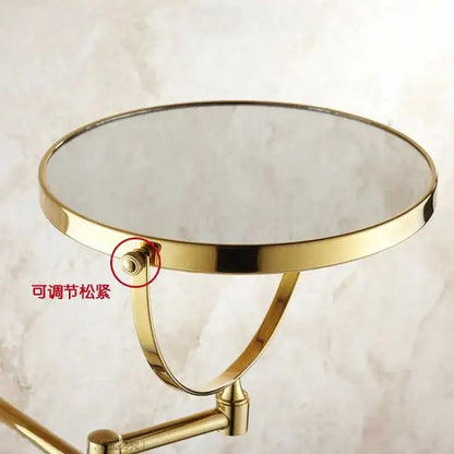 Decorbites™ 8 inch round brass dual makeup mirror with 3x magnification gold finish and adjustable mounting mechanism
