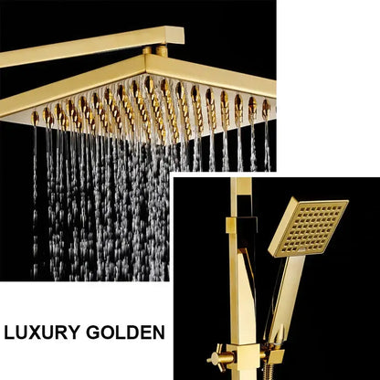 Golden decorbites™ 8 inch square rainfall shower faucet set with handheld unit and sleek modern design for wall mount use