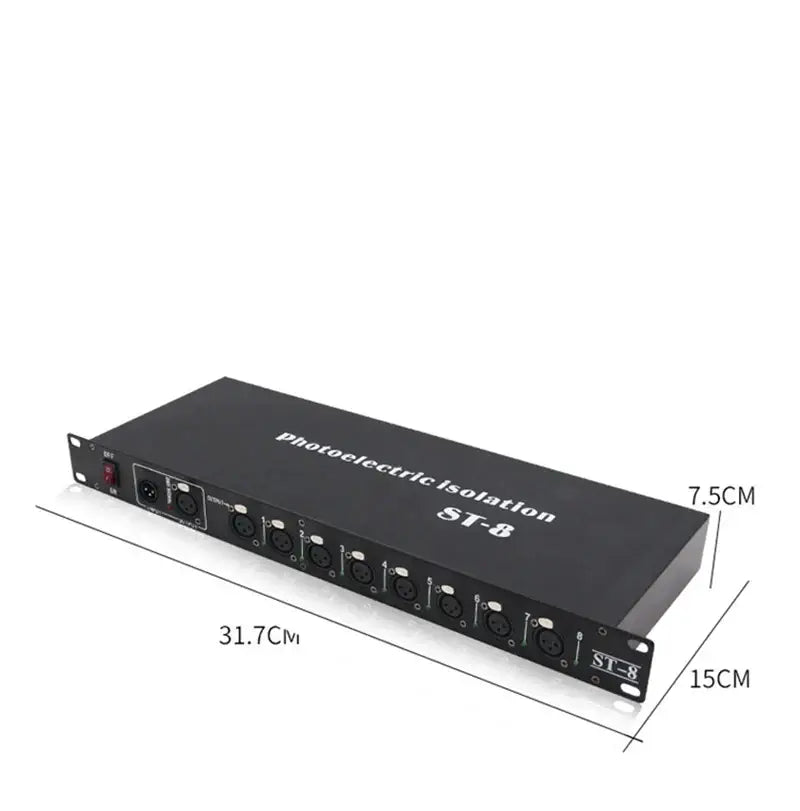 Black st 8 photoelectric isolation rack-mount dmx512 signal amplifier with eight xlr inputs for stage lighting use