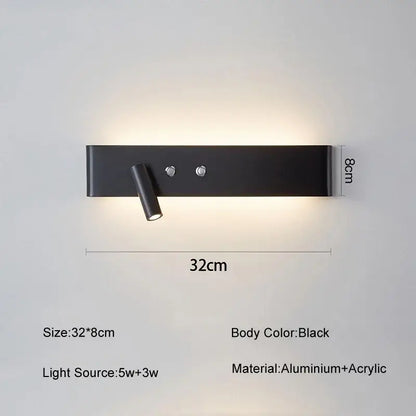 Black rectangular DecorBites™ wall light switch with aluminum fixture and adjustable spotlights for living room and bedroom