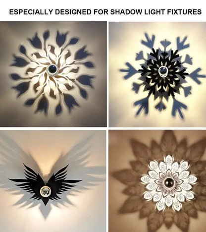 Elegant white and black ornamental shadow light fixtures with dimmable g45 silver led filament bulbs casting patterns