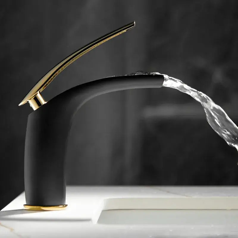 Decorbites™ 9l stainless steel gold dustbin with black matte faucet featuring gold accents and modern sleek design