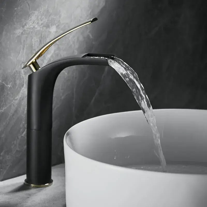 Decorbites™ 9l stainless steel gold dustbin with a black matte faucet featuring gold accents and a sleek modern design