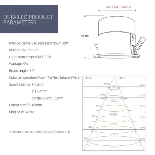 Aluminum led recessed downlight with white ring and cree cob light source decorbites™ 9w/12w recessed downlight