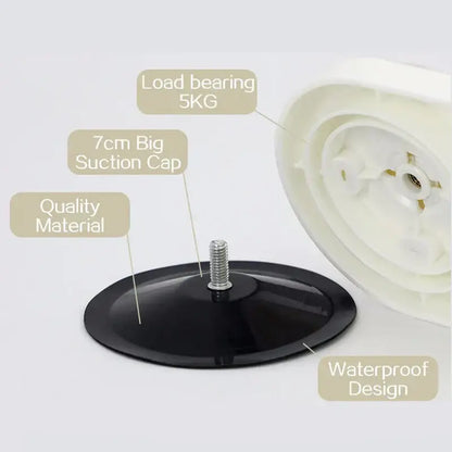 Black circular suction cup with metallic threaded stem for heavy-duty use in decorbites abs bathroom shelf holder