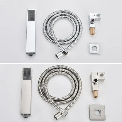 Modern chrome-finished decorbites abs plastic hand shower with rectangular textured spray face and wall-mounted hose bracket
