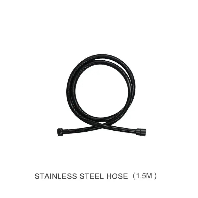 Black flexible stainless steel hose with coiled design and capped ends for decorbites abs3 rain shower head set