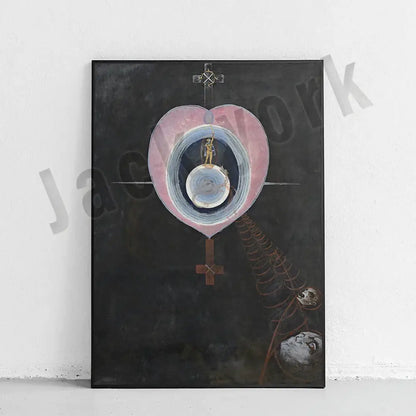 Decorbites abstract art canvas wall print featuring a pink heart symbol with gold figure on dark background for home decor