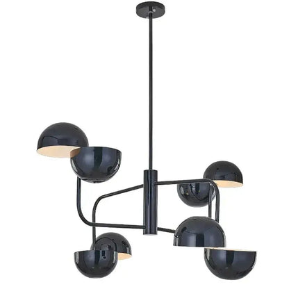 Decorbites abstract art chandelier pendant with black glossy spherical shades and curved metal arms for living room lighting