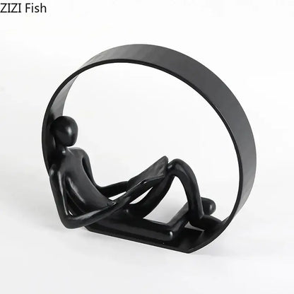 Decorbites™ abstract black characters sculpture resin desk decoration featuring a black minimalist reclining figure