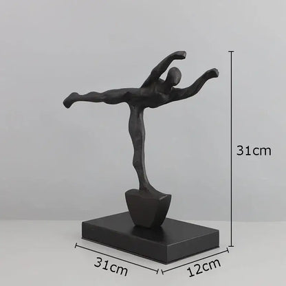 Decorbites abstract cast iron figure sculpture with black matte finish on rectangular base for modern home decor