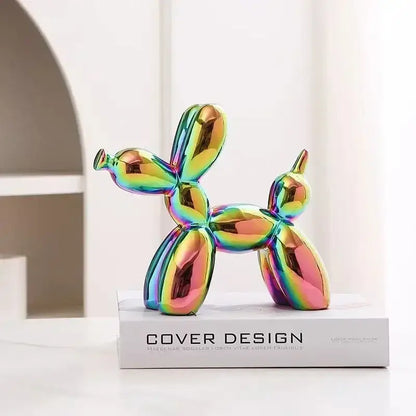 Iridescent decorbites abstract ceramic balloon dog sculpture with glossy rainbow hues for home office decor