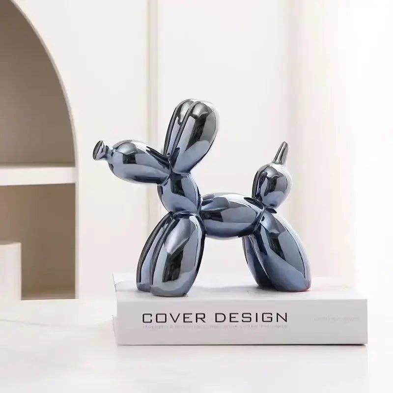 Shiny dark gray abstract ceramic balloon dog figurine by decorbites for home office and study room decor