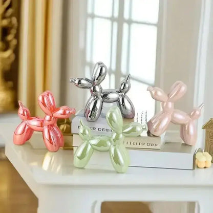 Shiny pink silver and mint green DecorBites abstract ceramic balloon dog sculptures for home office decor