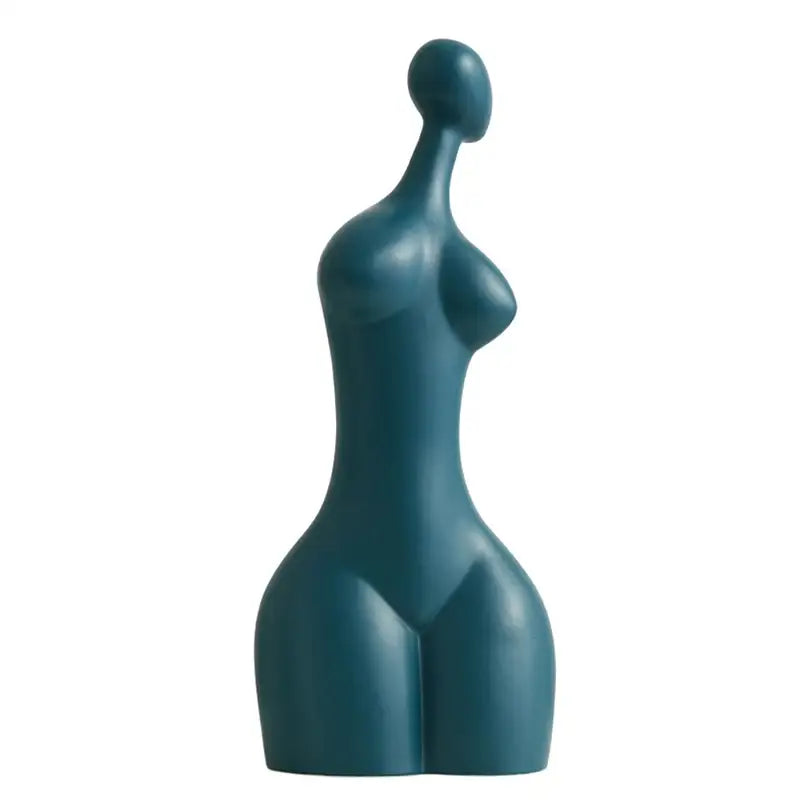 Teal-colored decorbites abstract ceramic sexy woman sculpture with smooth glossy finish for modern white decor