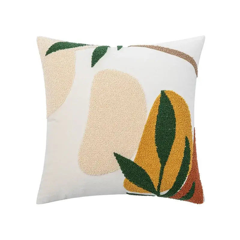 Decorbites abstract embroidery cushion cover in beige yellow and green soft velvet for sofa home decor