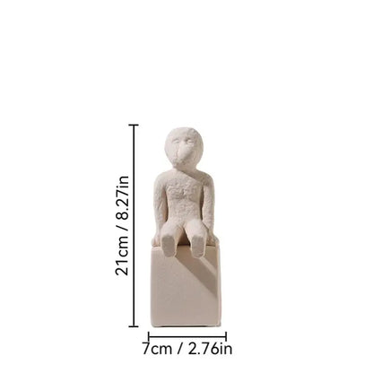 Minimalist white ceramic decorbites abstract family character sculpture with textured surface for desk decoration