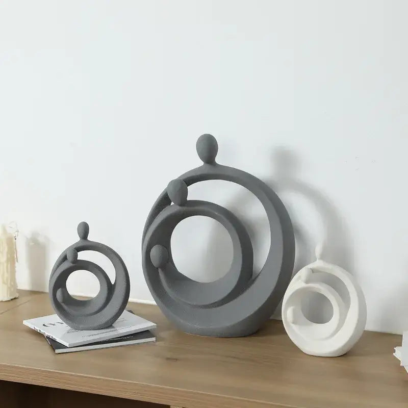 Gray ceramic sculpture set with concentric circles and spheres in decorbites abstract family geometric home decor