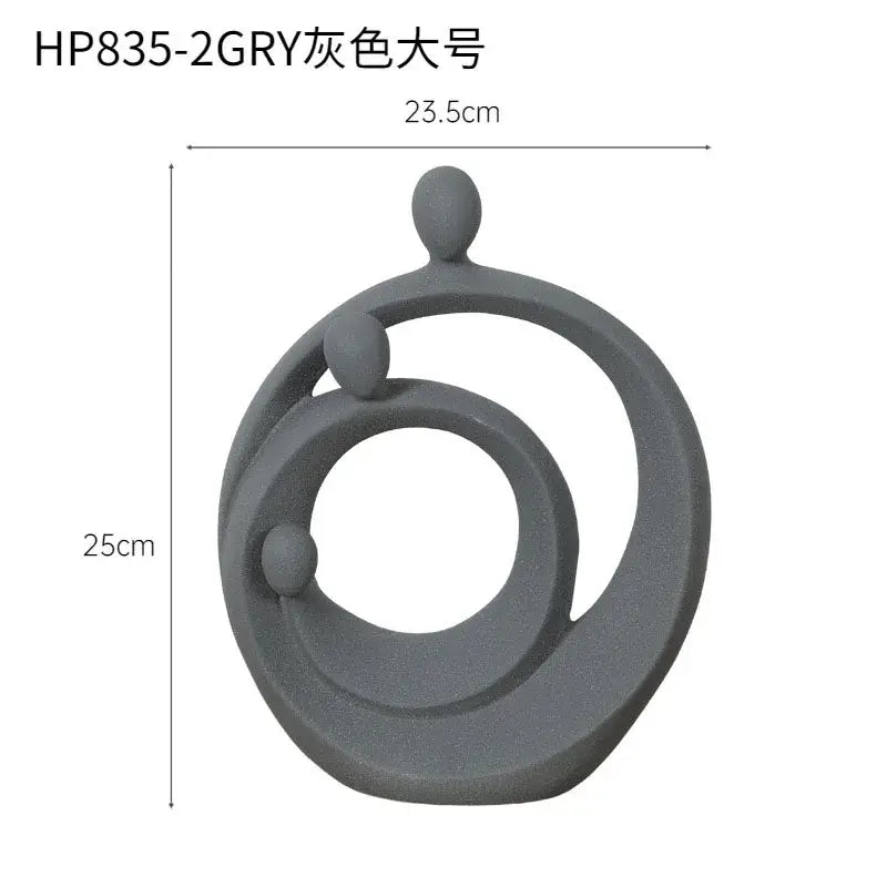 Gray abstract family sculpture set by decorbites featuring three interlocking circular forms with rounded elements