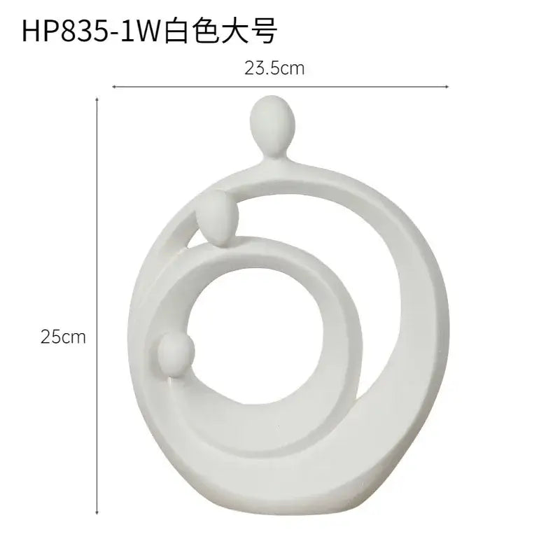 White ceramic decorbites abstract family sculpture set featuring interlocking circular forms with three rounded protrusions