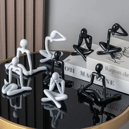 Minimalist black and white resin decorbites abstract figures ornament sculpture in contemplative poses for home office decor