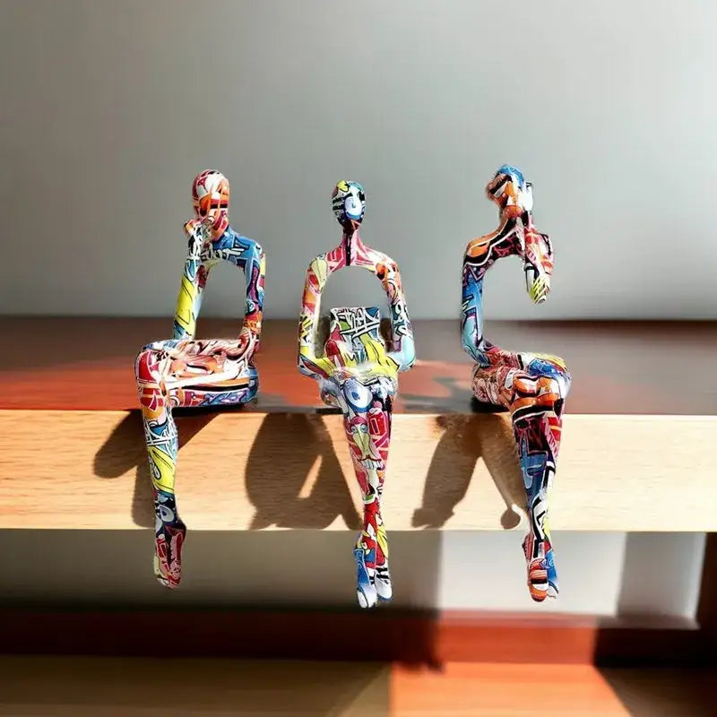 Three vibrant decorbites abstract figurine modern pop art sculptures in bold colors for home decor display
