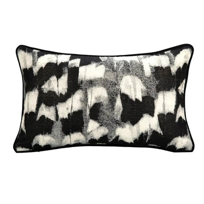 Black and white abstract monochrome jacquard pillow cover with textured painterly design for bedroom decorbites abstract monochrome