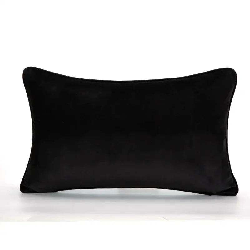 Black velvet rectangular pillow with softly rounded corners featuring decorbites abstract monochrome jacquard pillow cover