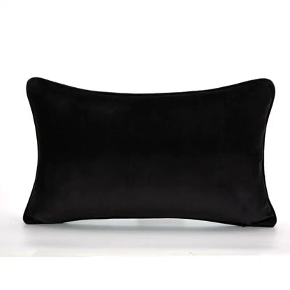 Black velvet rectangular pillow with softly rounded corners featuring decorbites abstract monochrome jacquard pillow cover