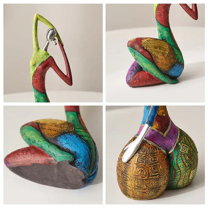 Vibrant multi-colored ceramic decorbites abstract woman sculpture with intricate patterns and metallic accents for living room decor