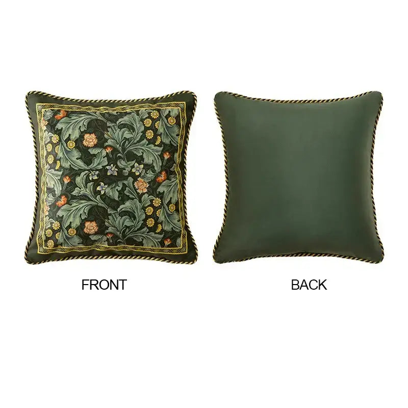 Decorbites™ acanthus scroll leaves velvet accent pillow case with intricate floral embroidery in emerald green luxury decor