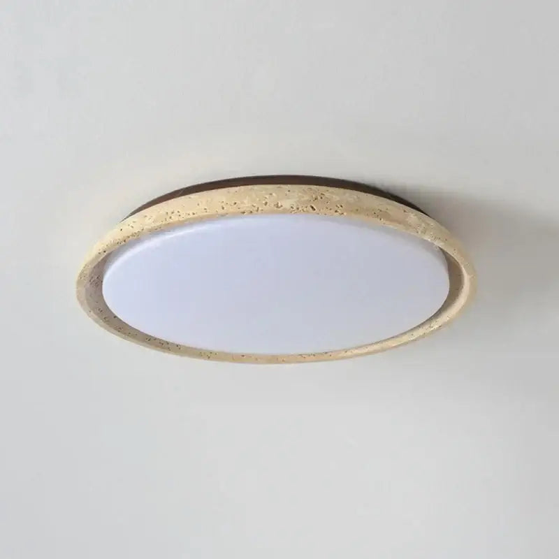 Decorbites™ acryl travertine led circular ceiling light with textured beige frame and smooth white diffuser