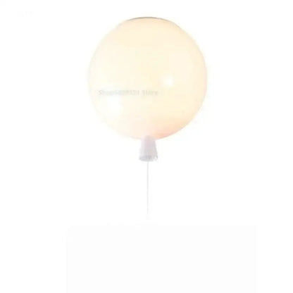 A soft glowing white acrylic balloon ceiling lamp with sleek plastic base and cord for modern living spaces