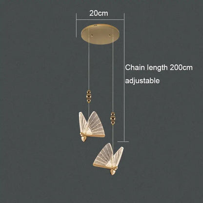 Gold-toned acrylic butterfly chandelier ceiling lamp with adjustable 200cm chain and lace-like wing detailing