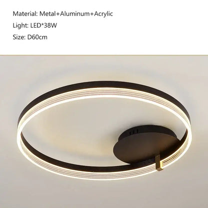 Modern black acrylic ceiling chandelier with multiple led rings and sleek metal base for living room and kitchen decoration