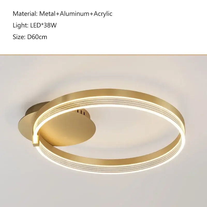 Modern gold-toned acrylic ceiling chandelier with layered rings and led illumination for living room and kitchen decor
