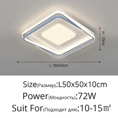 Modern square led acrylic chandelier with white and silver frame emitting soft warm light for minimalist indoor use