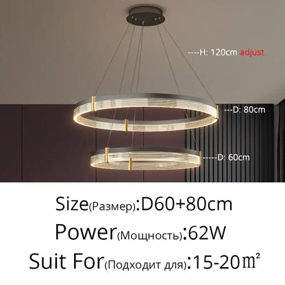 Modern decorbites™ acrylic circle chandelier pendant lights with sleek metallic rings and warm led illumination for living room